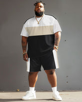 Street Casual Large Striped Colorblock Printed Big Men's Set